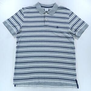 Brooks Brothers 346 Striped Pique Polo Men's XL Gray Navy Short Sleeve